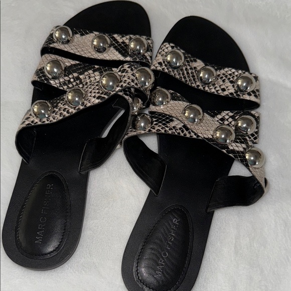 Marc Fisher Black and Cream Snake Print Sandals - Picture 5 of 6